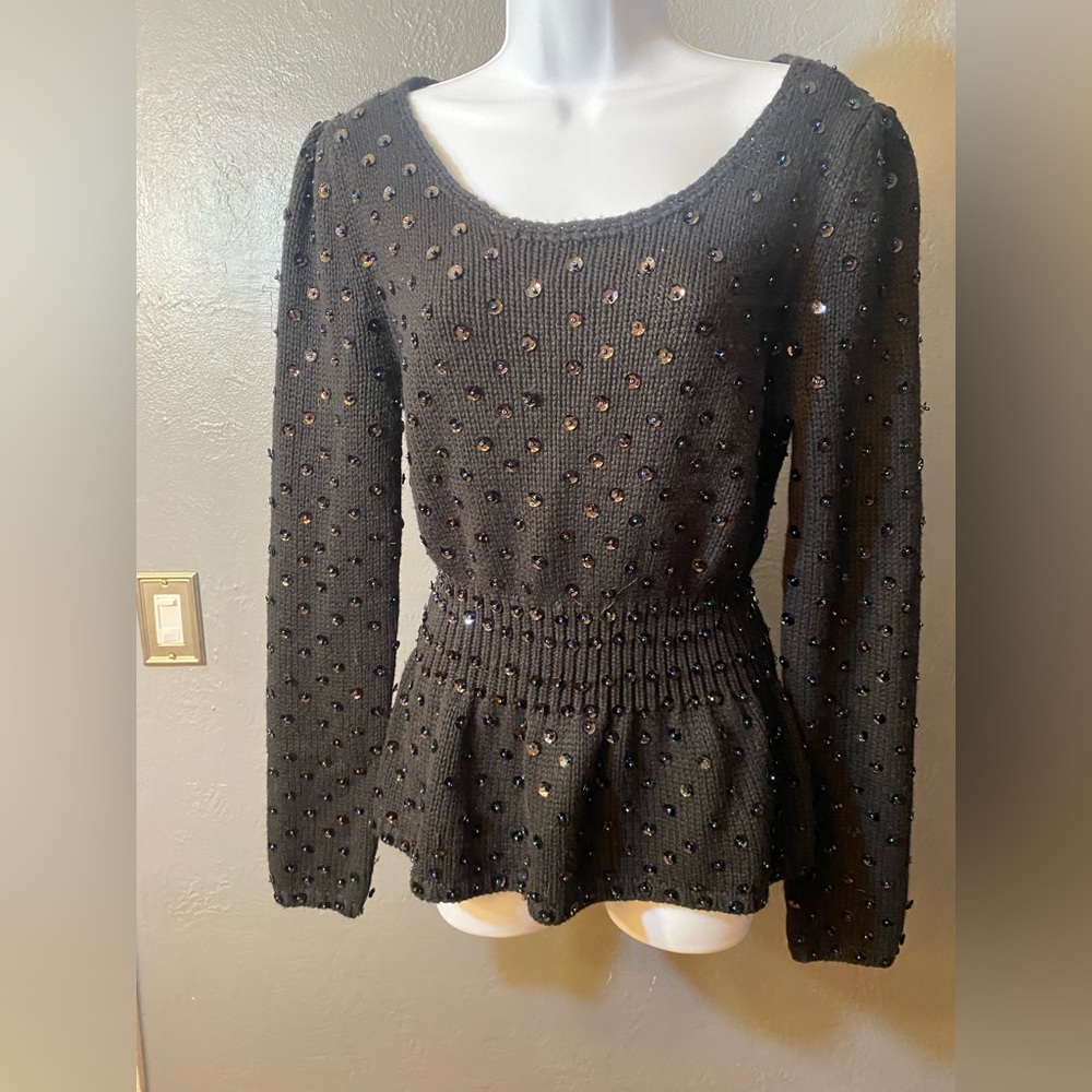 MODA International Black Sequin Open Back Sweater